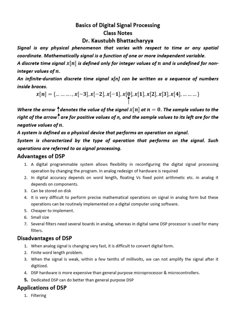Basics Of DSP | PDF | Digital Signal Processing | Discrete Time And ...
