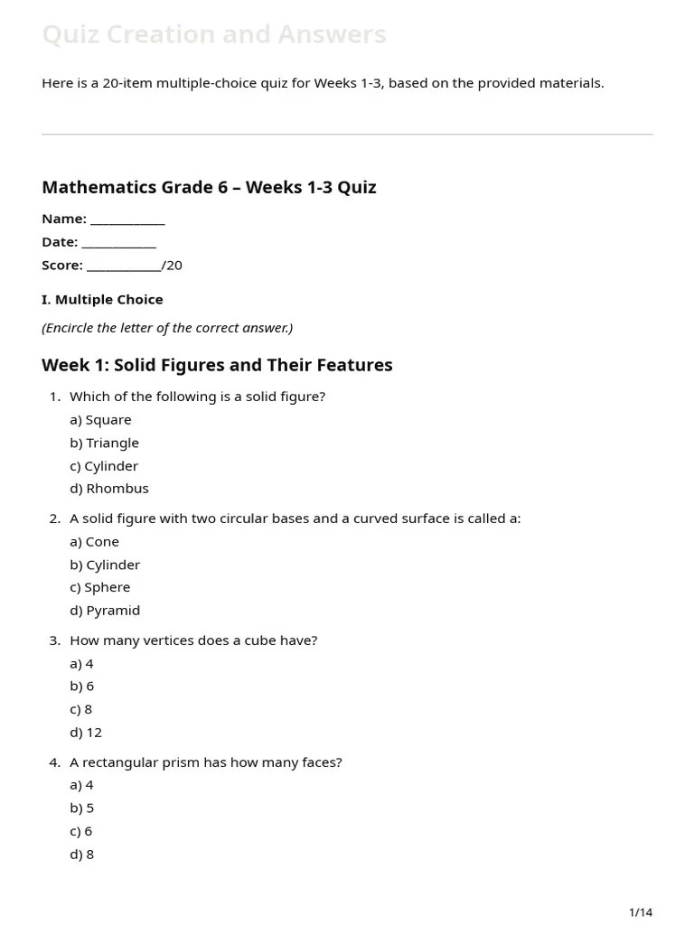 Math Quiz Creation And Answers | PDF | Area | Equations