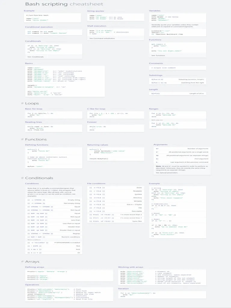 Bash Scripting Cheatsheet | PDF