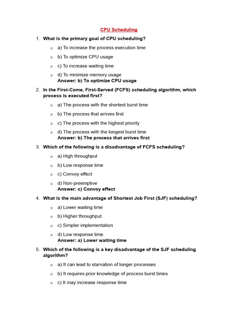 Operating System (CPU Scheduling)MCQ | PDF | Scheduling (Computing ...
