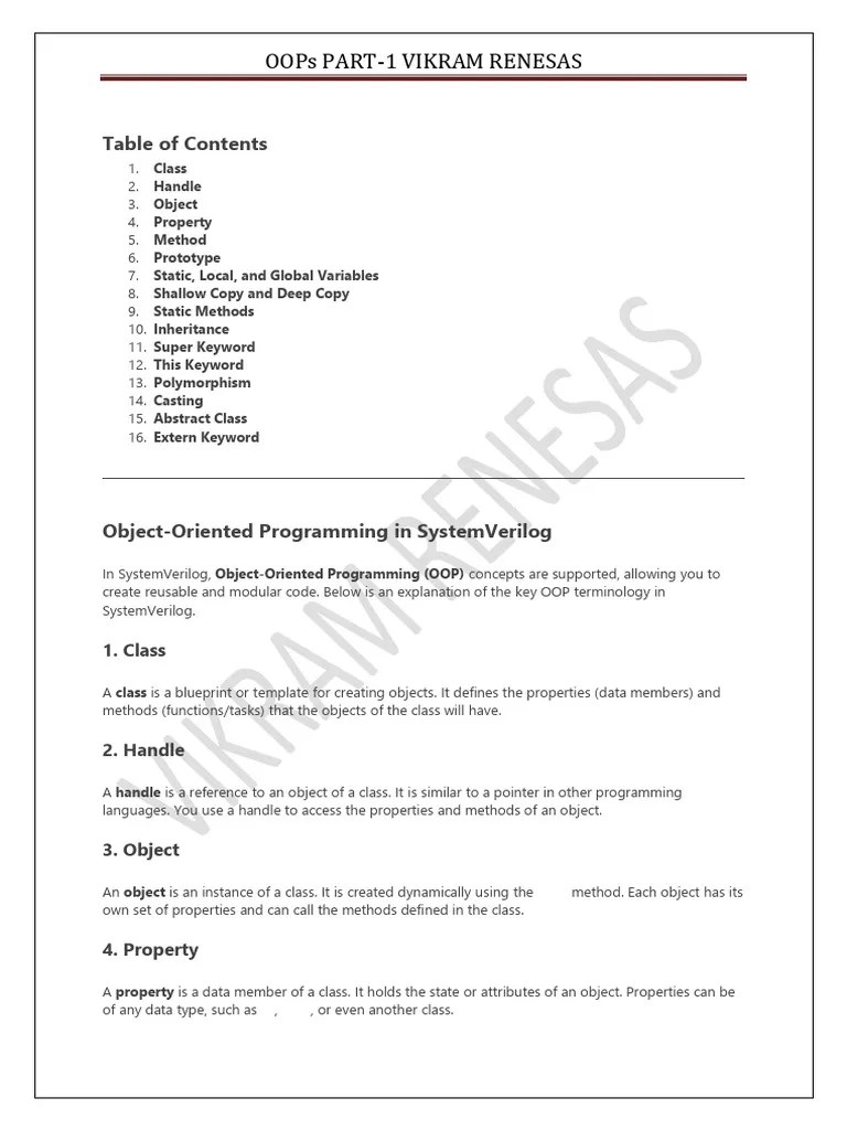 SYSTEM VERILOG OOPs (Object-Oriented Programming) | PDF | Inheritance ...