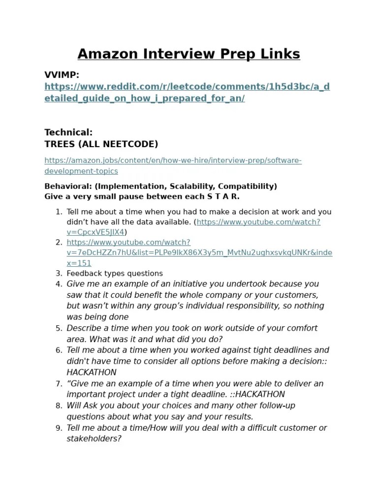 Amazon Interview Prep Links | PDF