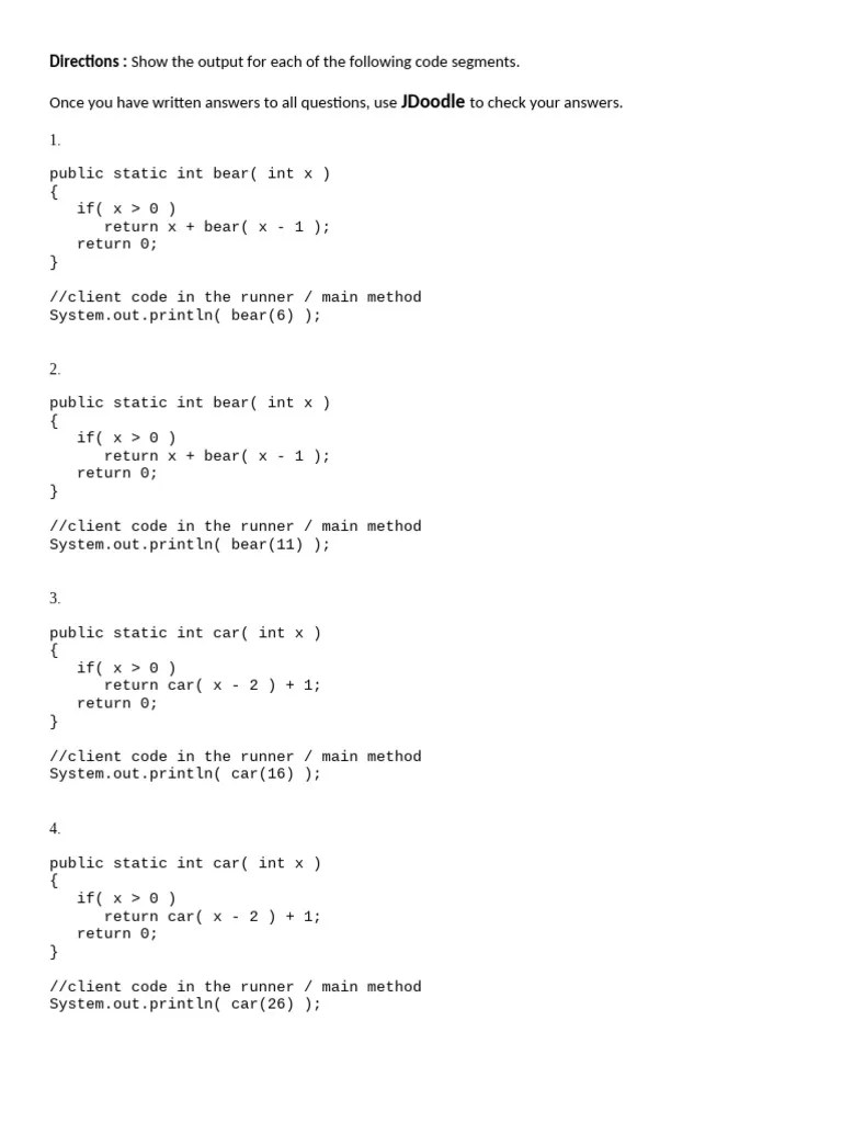 Recursion Worksheet 1 | PDF