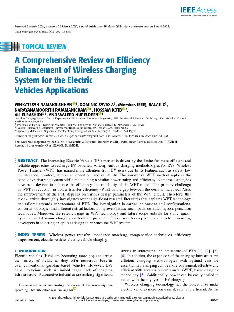 A Comprehensive Review On Efficiency Enhancement Of Wireless Charging System For The Electric ...
