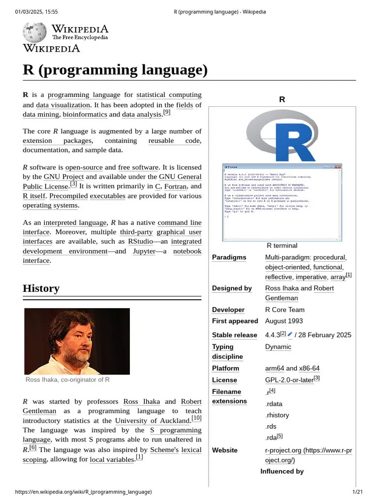 R (Programming Language) - Wikipedia | PDF | R (Programming Language ...
