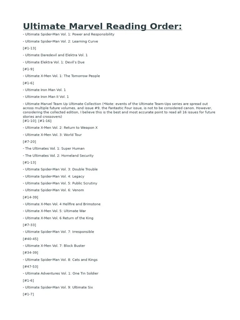 Ultimate Marvel Reading Order | PDF | Spider Man | Science Fantasy Comics