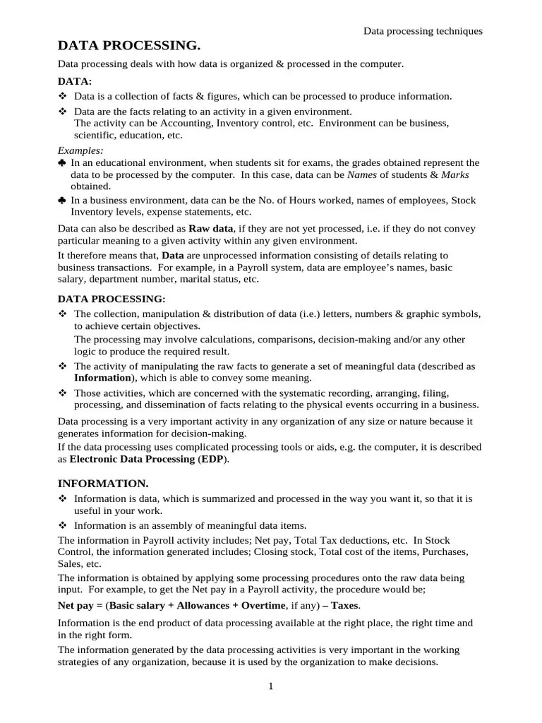 Data Processing | PDF | Computer File | Computer Data Storage