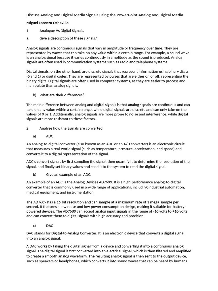 03 - Analog Vs Digital Signals Exercises | PDF | Digital To Analog ...