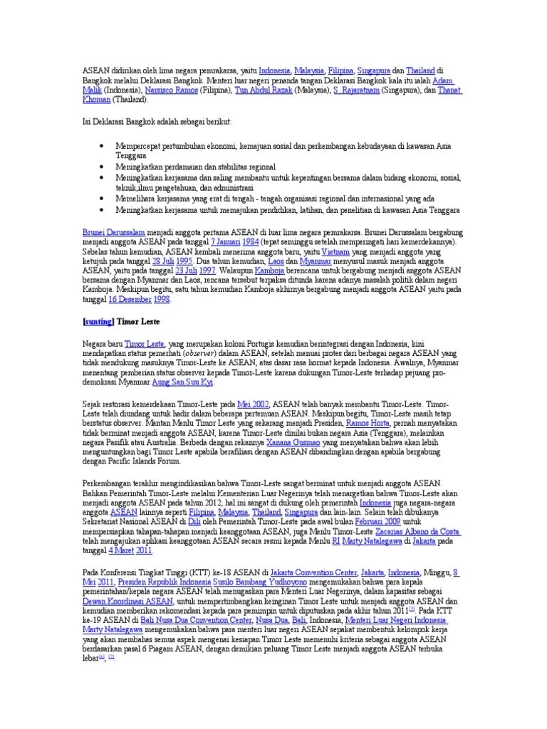 ASEAN Didirikan Oleh Lima Negara Pemrakarsa | PDF