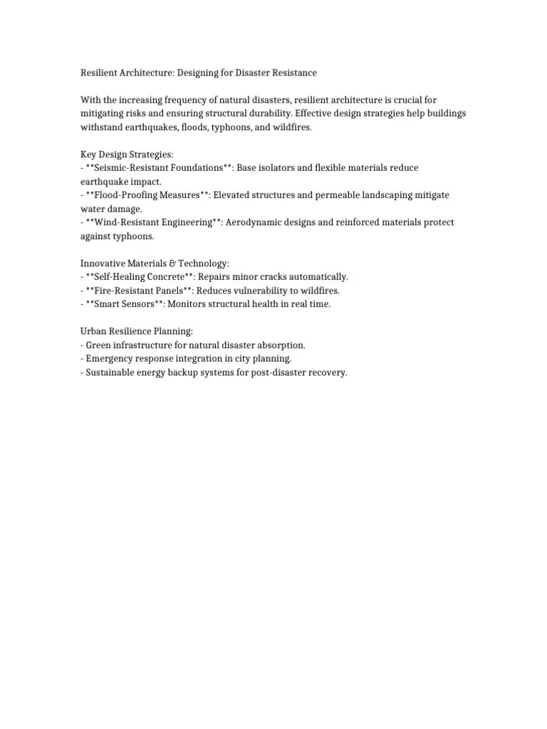 Resilient Architecture - Designing For Disaster Resistance | PDF