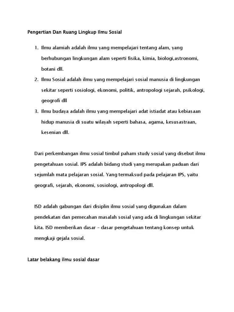 Pengertian Dan Ruang Lingkup Ilmu Sosial | PDF