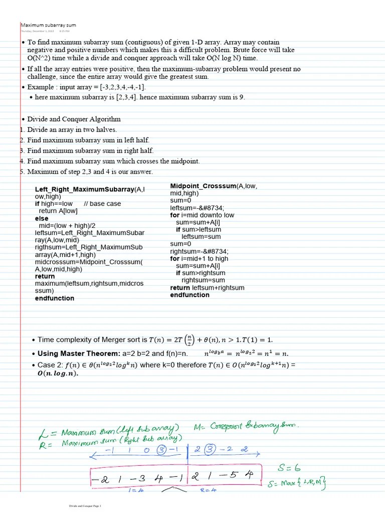 M1 Divide&Conquer - Maximum Subarray Sum | PDF | Mathematical Analysis ...