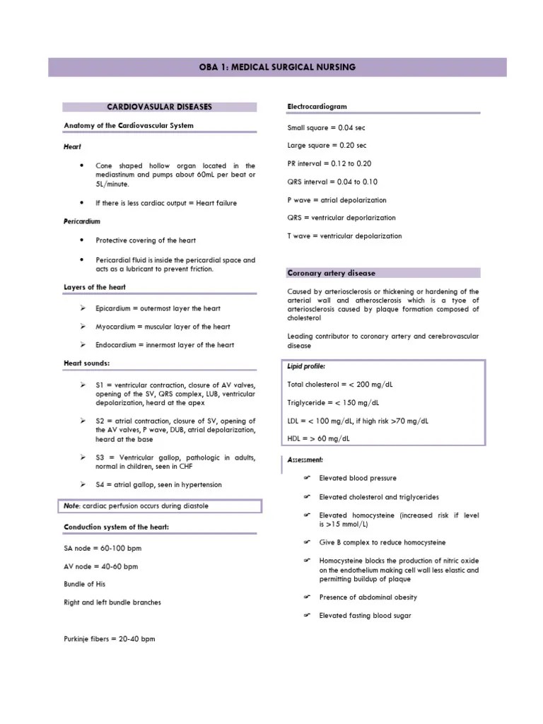 Oba 1 Medical Surgical Nursing Cardiovascular And Respiratory Pdf