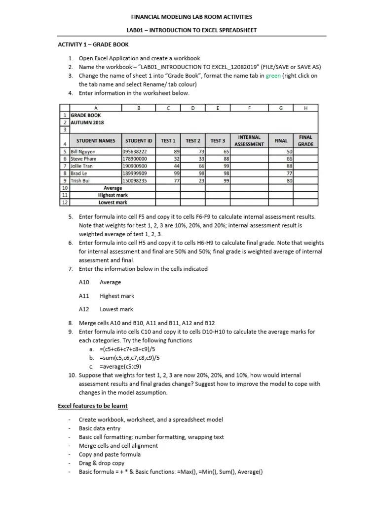Lab01 - Introduction To Excel Spreadsheet | PDF | Spreadsheet