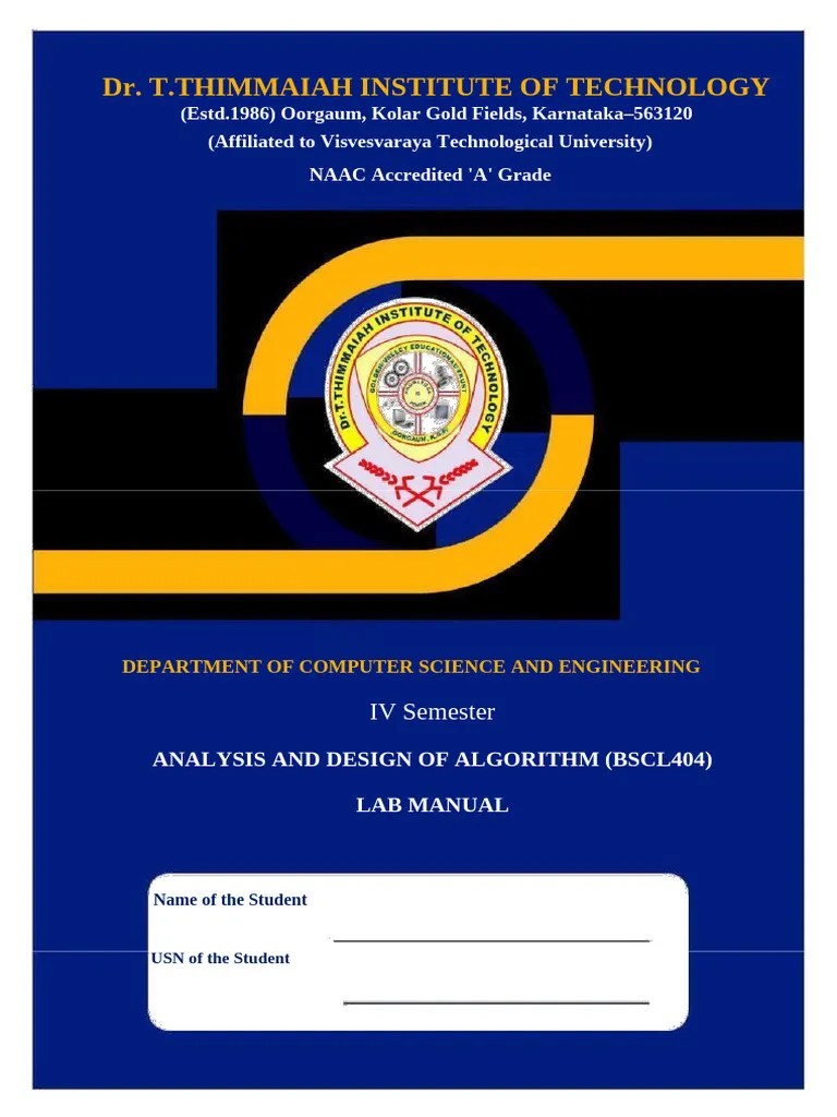 Analysis And Design Of Algorithm Lab | PDF | Theoretical Computer ...