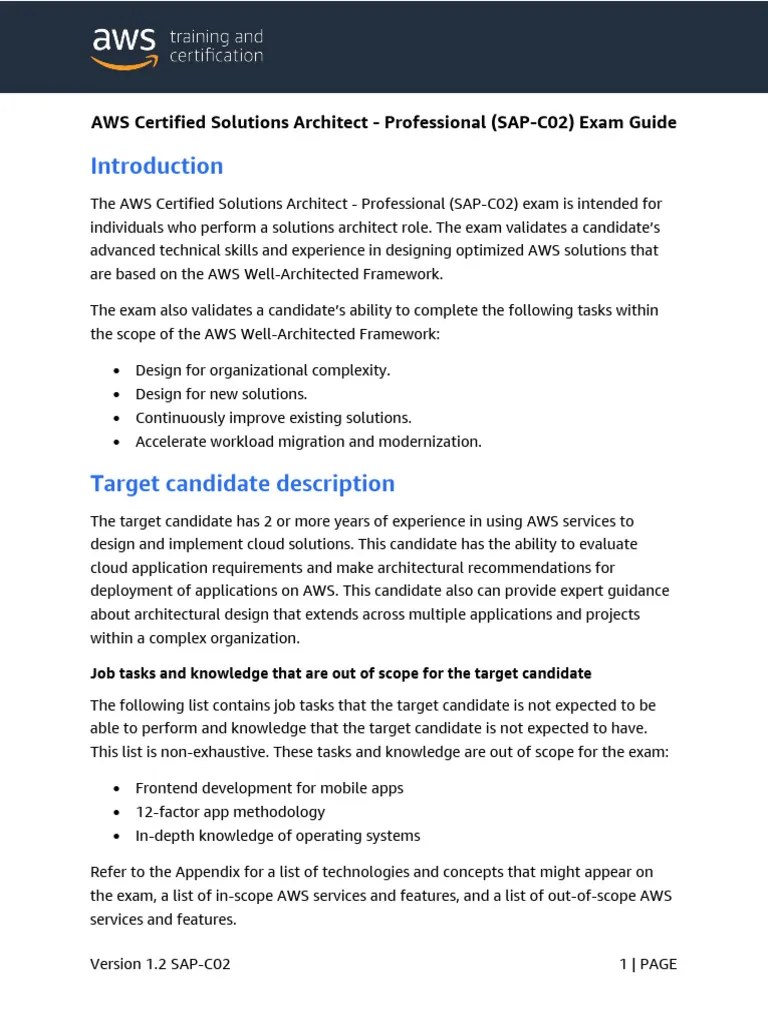 AWS Certified Solutions Architect Professional - Exam Guide | PDF ...