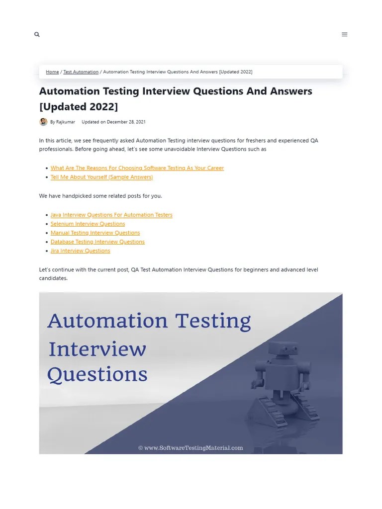 Automation Testing Interview Questions And Answers Updated 2022