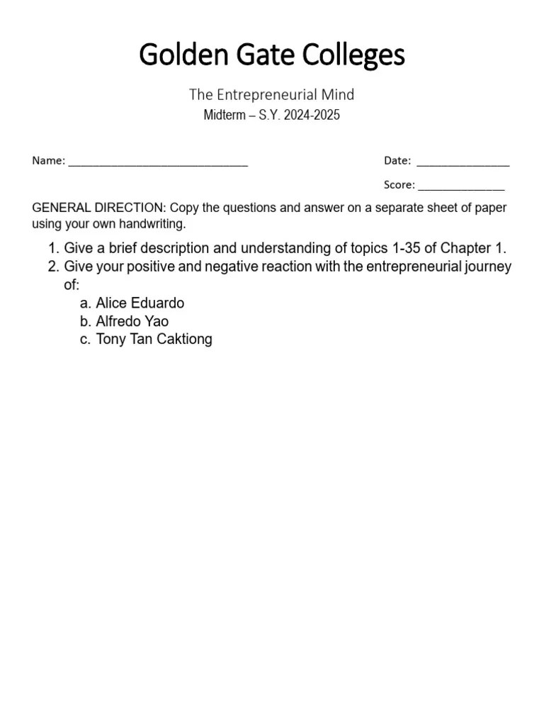 Midterm The Entrepreneurial Mind | PDF