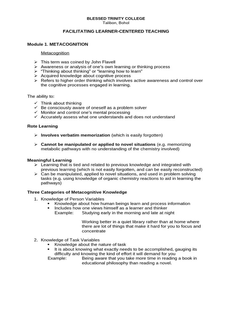 Module 1 | PDF | Learning | Metacognition