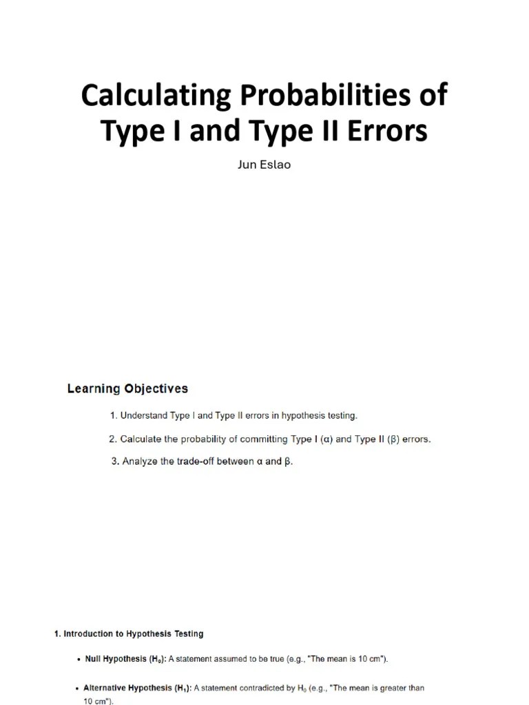 Calculating Probabilities Of Type I And Type II | PDF