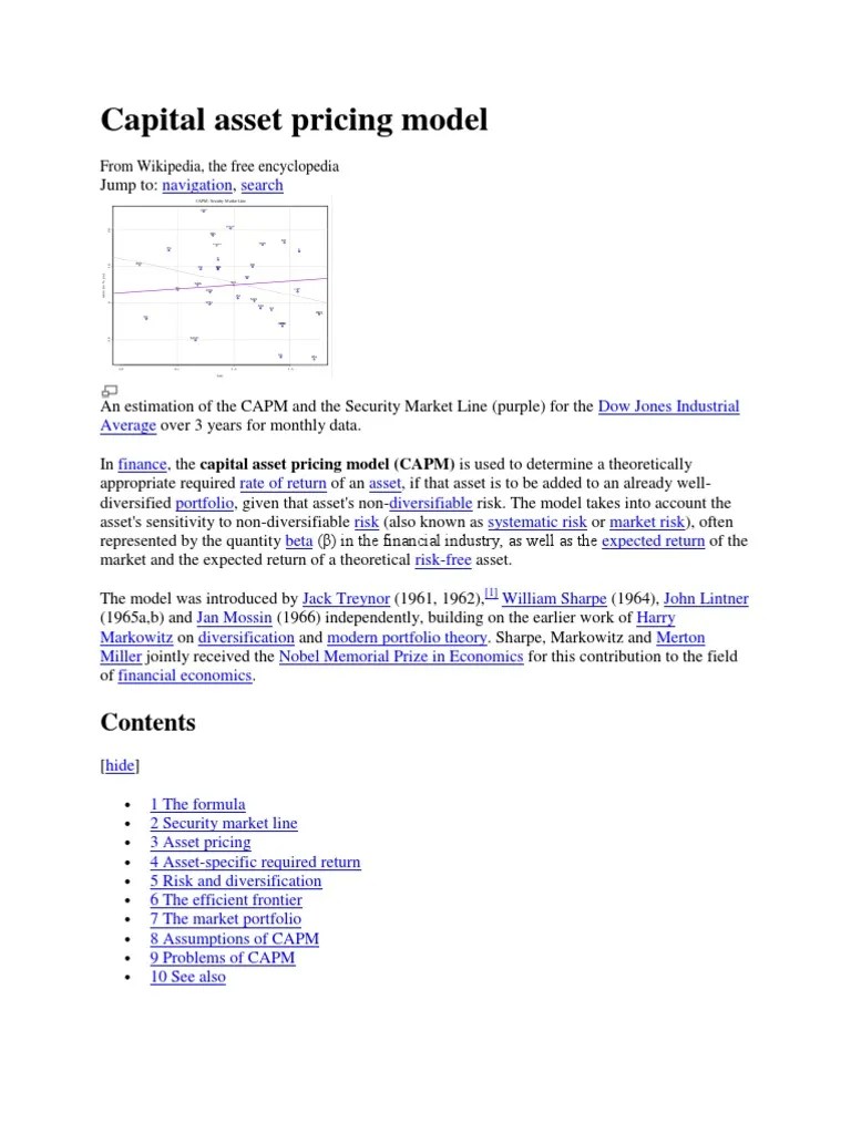 Capital Asset Pricing Model | PDF | Capital Asset Pricing Model | Beta ...