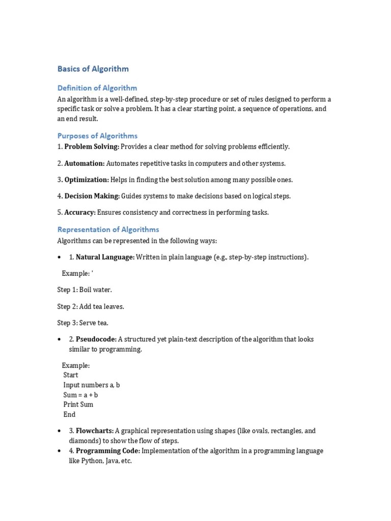 Basics Of Algorithm Notes | PDF | Algorithms | Computer Programming