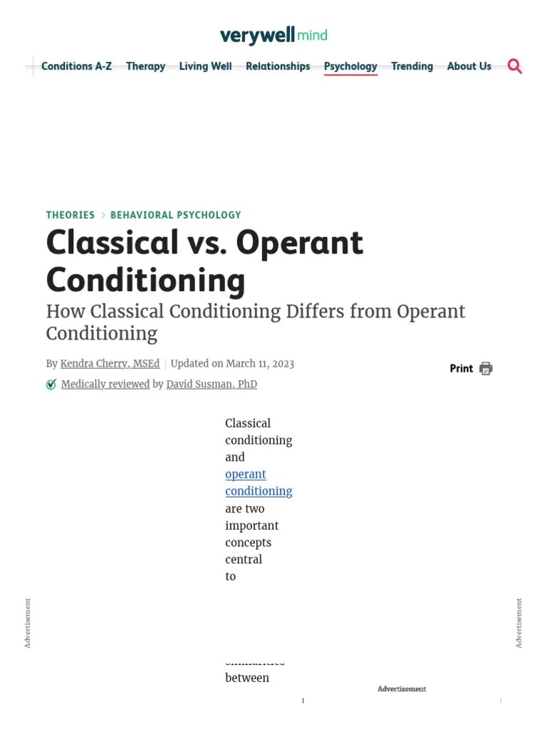 Classical Conditioning Vs. Operant Conditioning - Examples And Differences | PDF | Classical ...