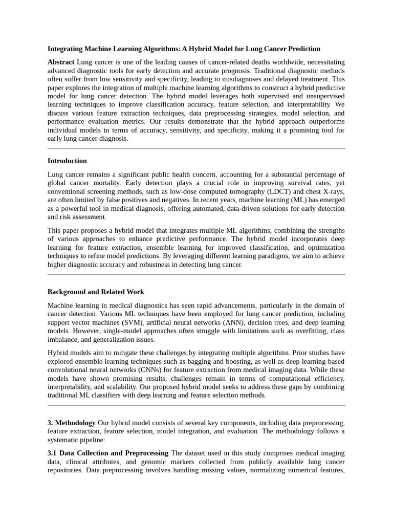 Integrating Machine Learning Algorithms A Hybrid Model For Lung Cancer Prediction | PDF ...