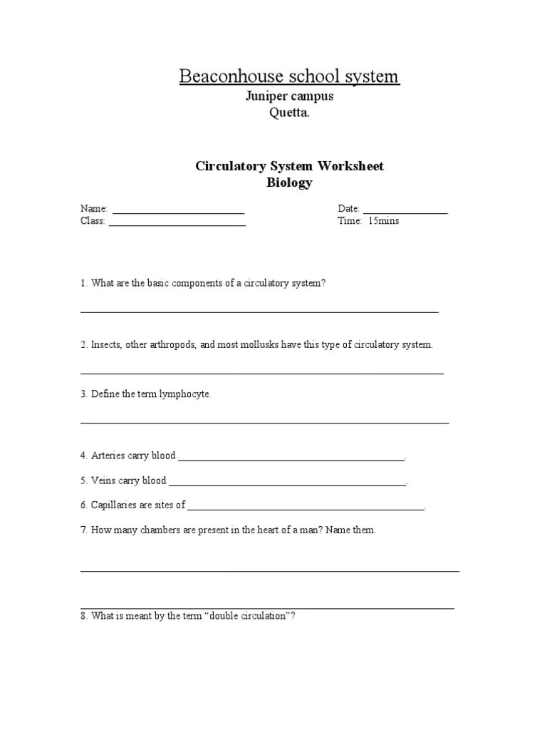 You'll find lesson plans, activities, . Circulatory System Worksheet Pdf Circulatory System Blood