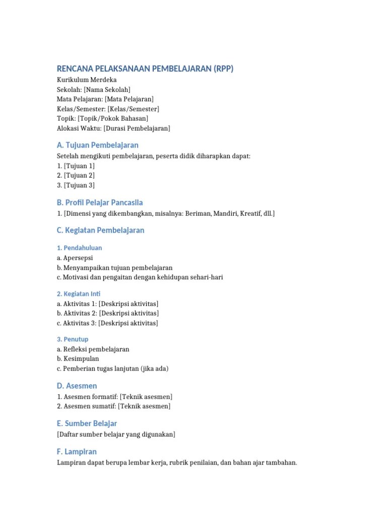 Template RPP Kurikulum Merdeka SMP | PDF