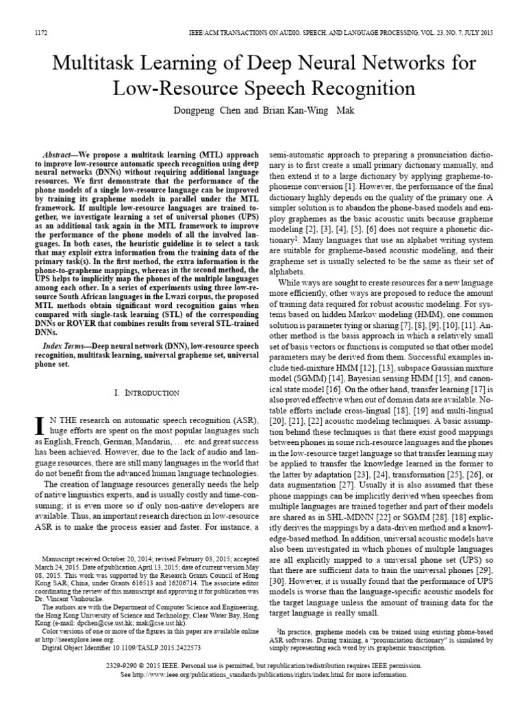 Multitask Learning Of Deep Neural Networks For Low-Resource Speech ...