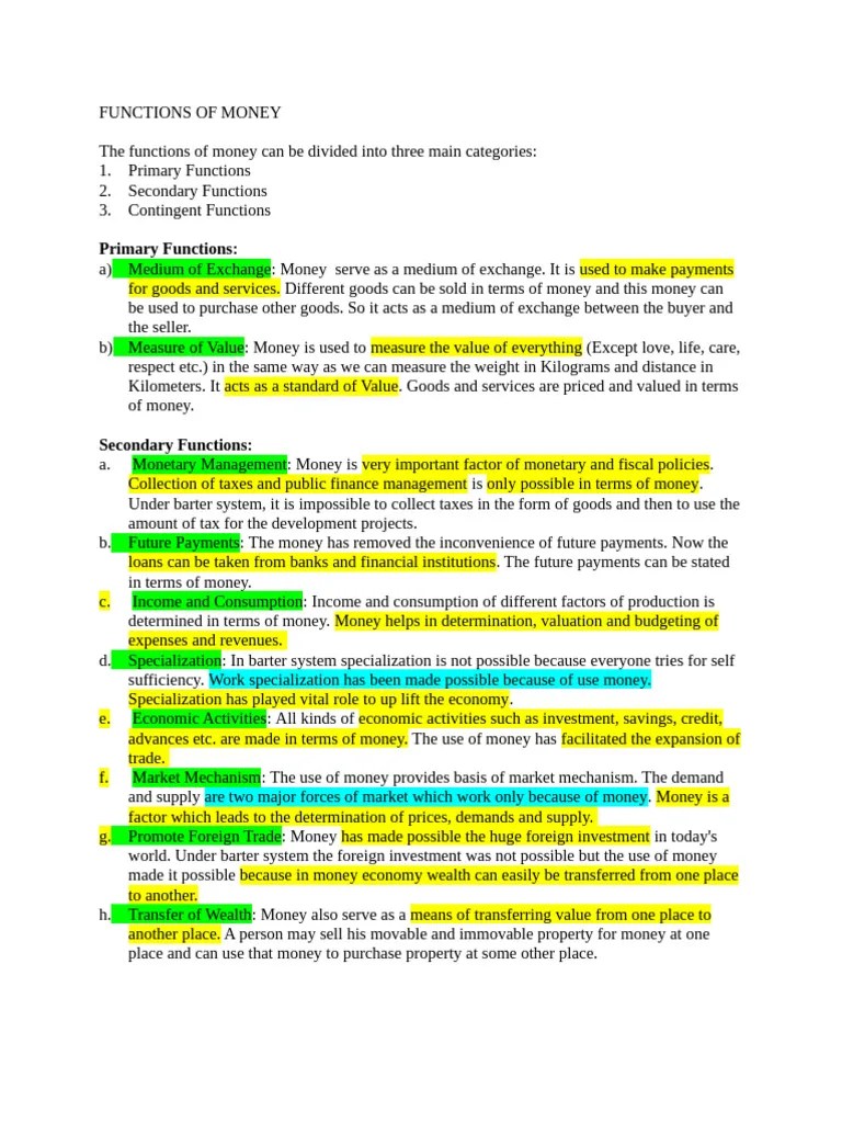 Functions-of-Money | PDF | Money | Medium Of Exchange