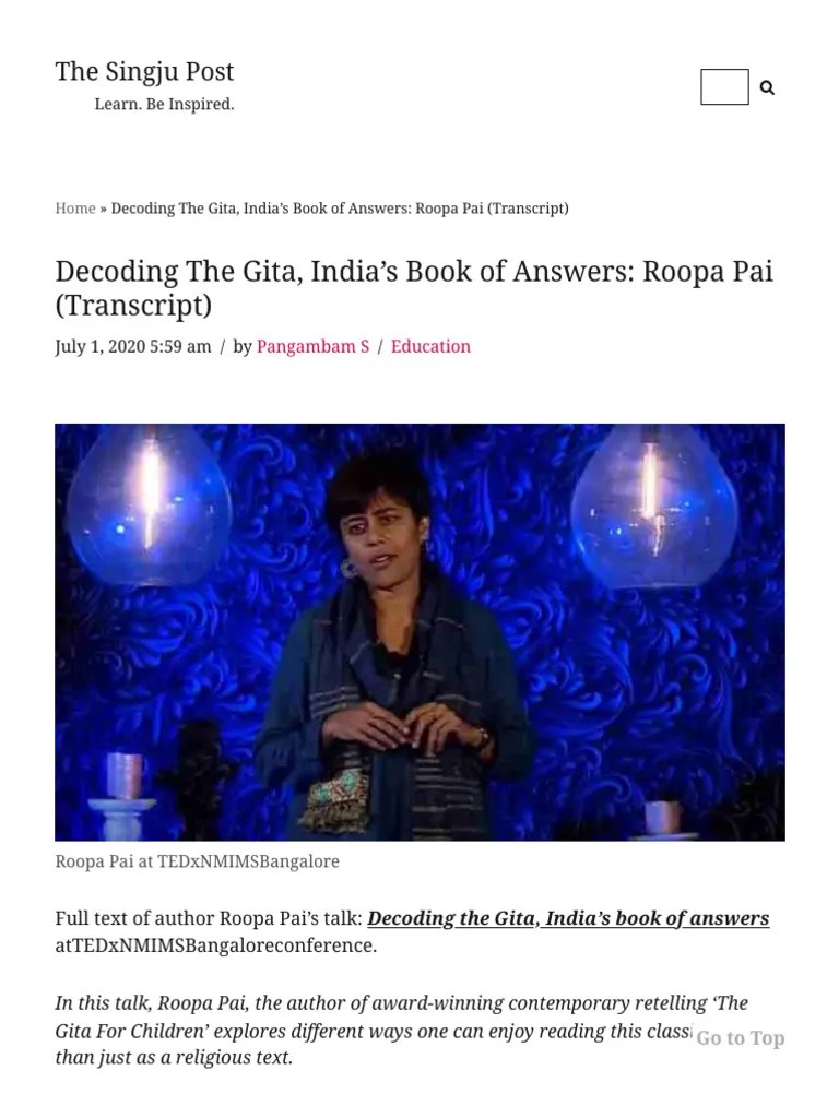 Decoding The Gita, India's Book Of Answers - Roopa Pai (Transcript ...