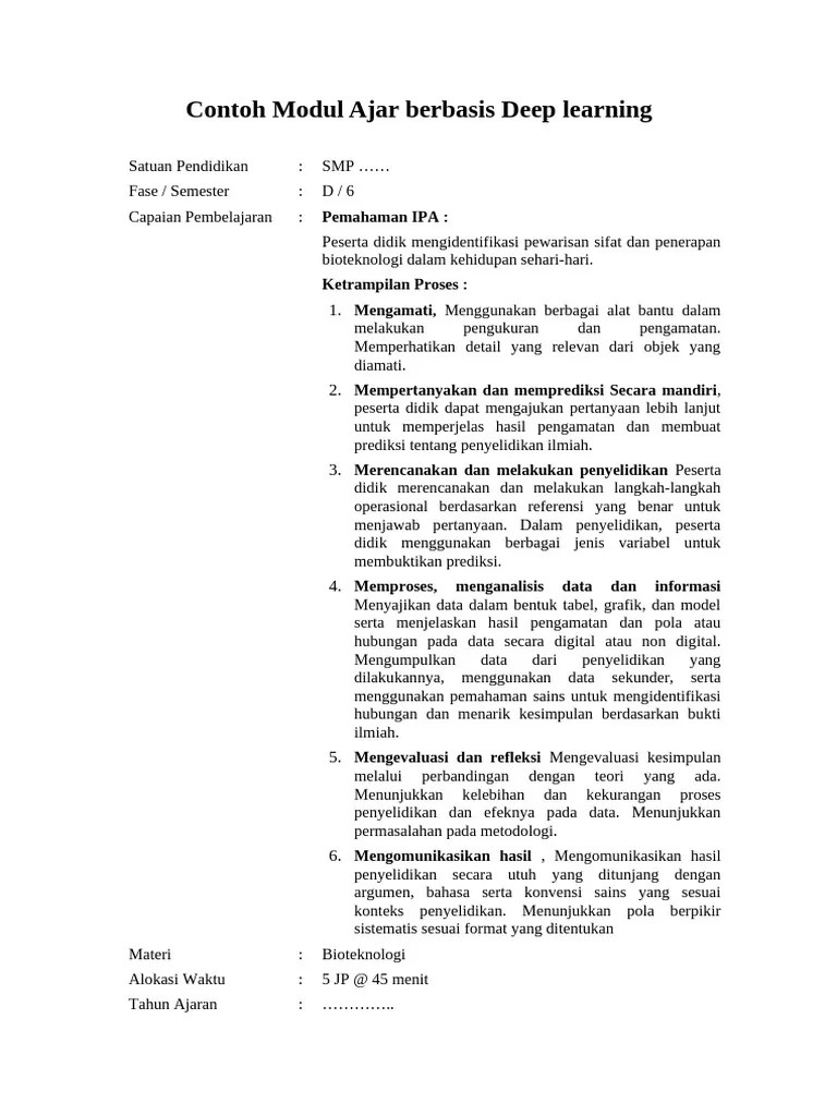Contoh Modul Ajar Berbasis Deep Learning | PDF