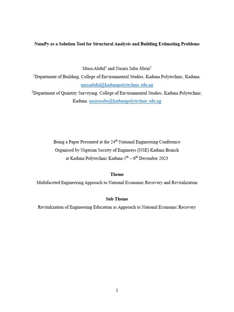 Numpy As A Solution Tool For Structural Analysis And Building ...