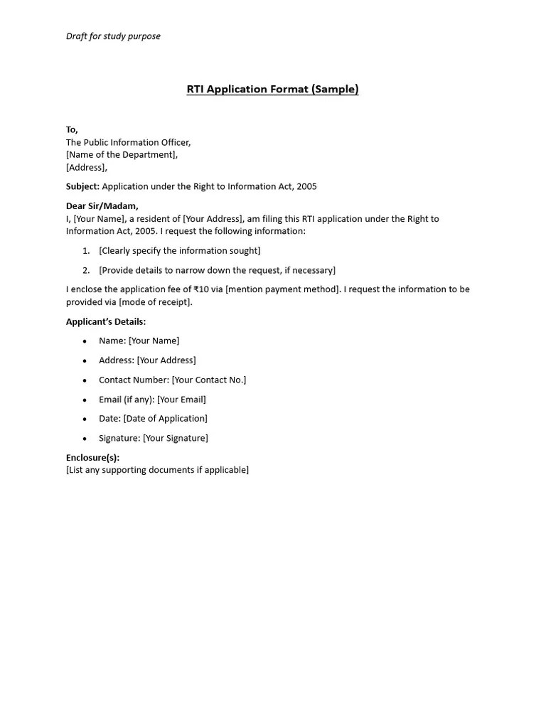 Draft RTI Application Format | PDF
