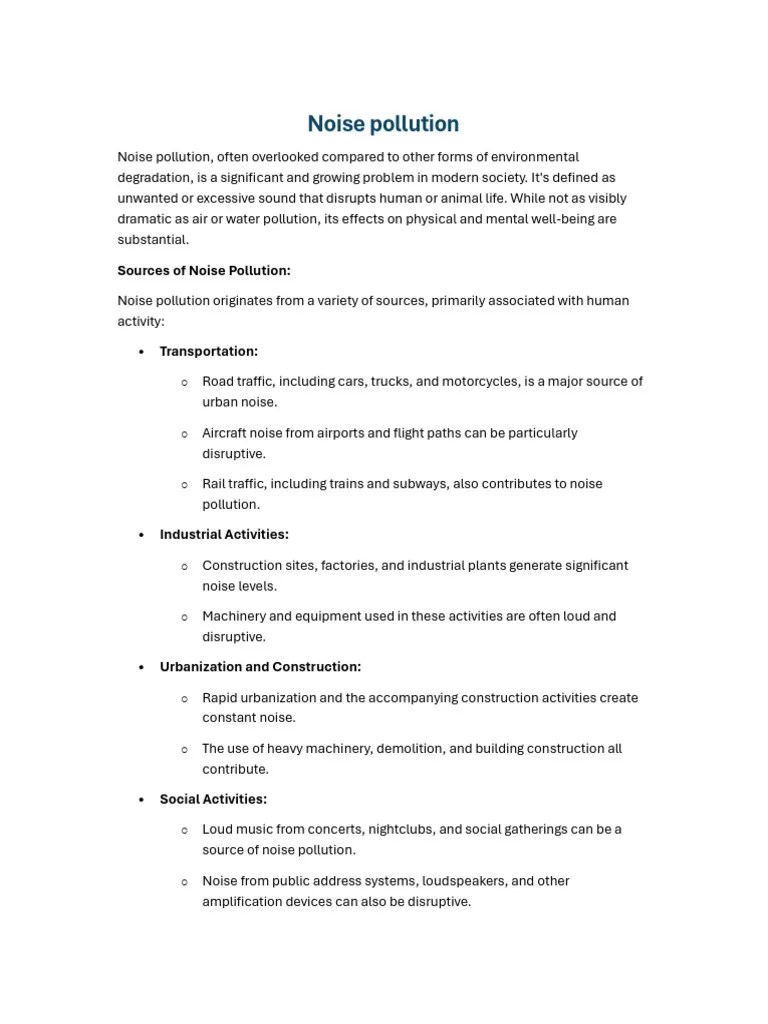 Noise Pollution Essay | PDF | Noise | Tinnitus