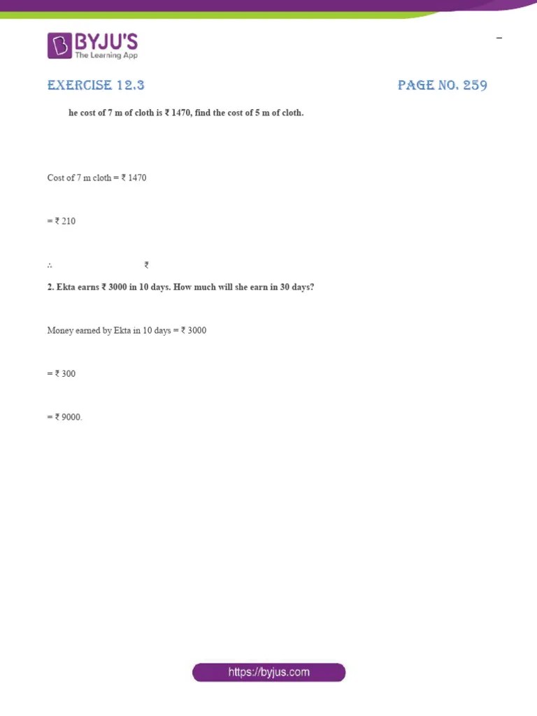 NCERT Solutions For Class 6 Maths Chapter 12 Ratio And Proportion Exercise 12.3 | PDF