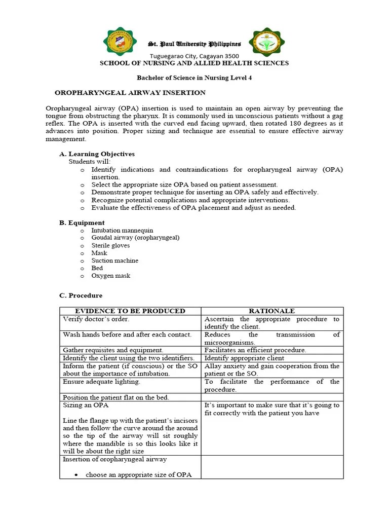 1. Oropharyngeal Airway Insertion StudentTeachers | PDF | Medical ...