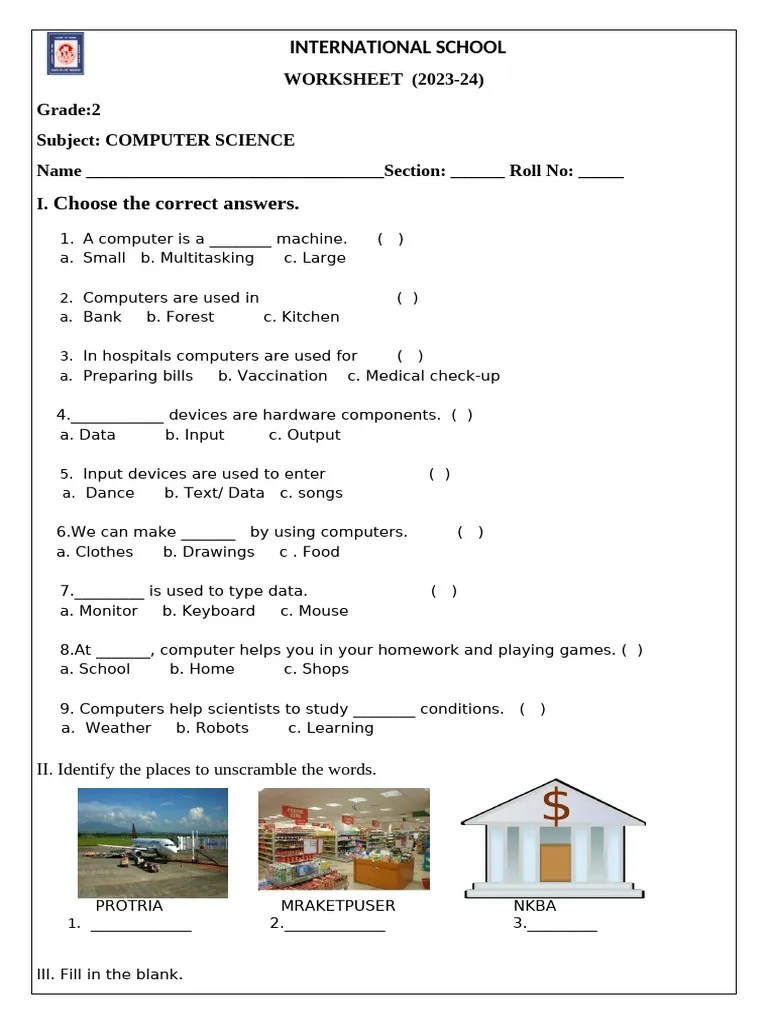 Computer Grade 2 Worksheet | PDF | Input/Output | Computer Data Storage