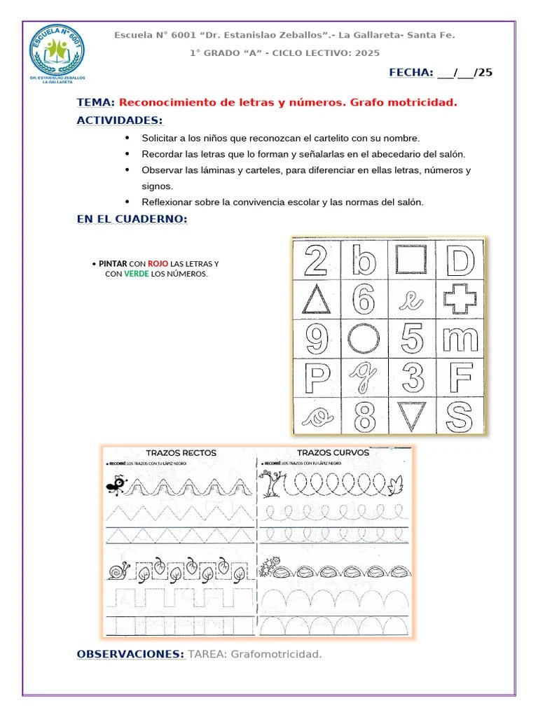 Reonocimiento Letras Y Numeros. Grafomotricidad | PDF
