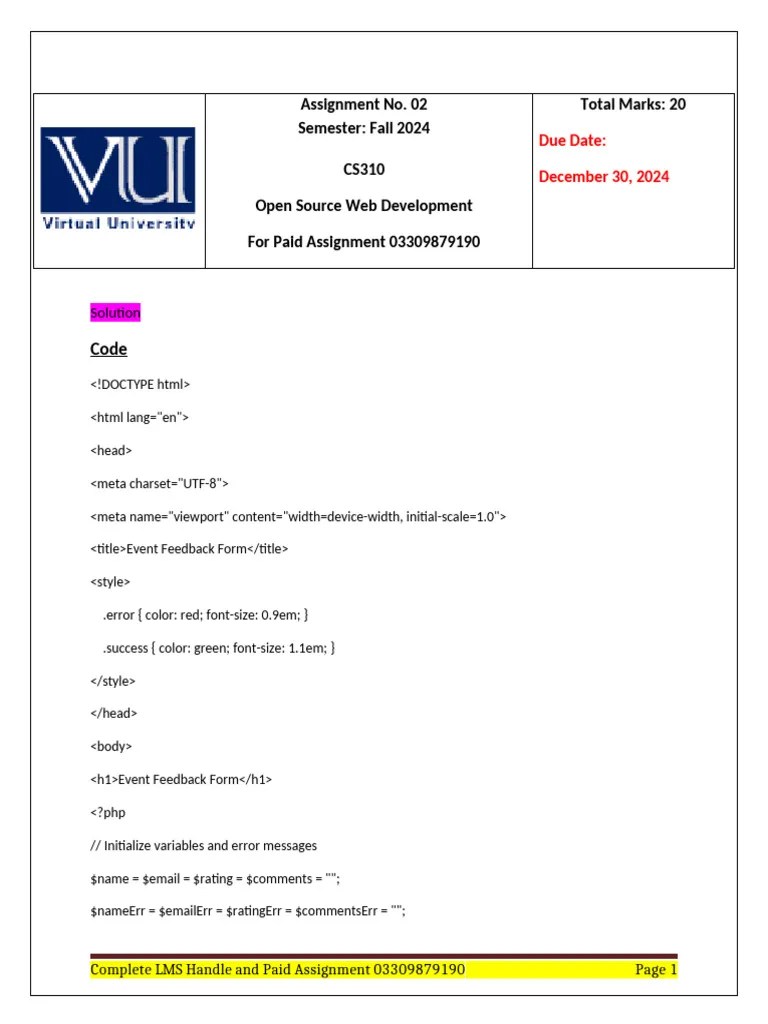Cs310 Assignment 2 Fall 2024 Correct Solution | PDF | Computer ...