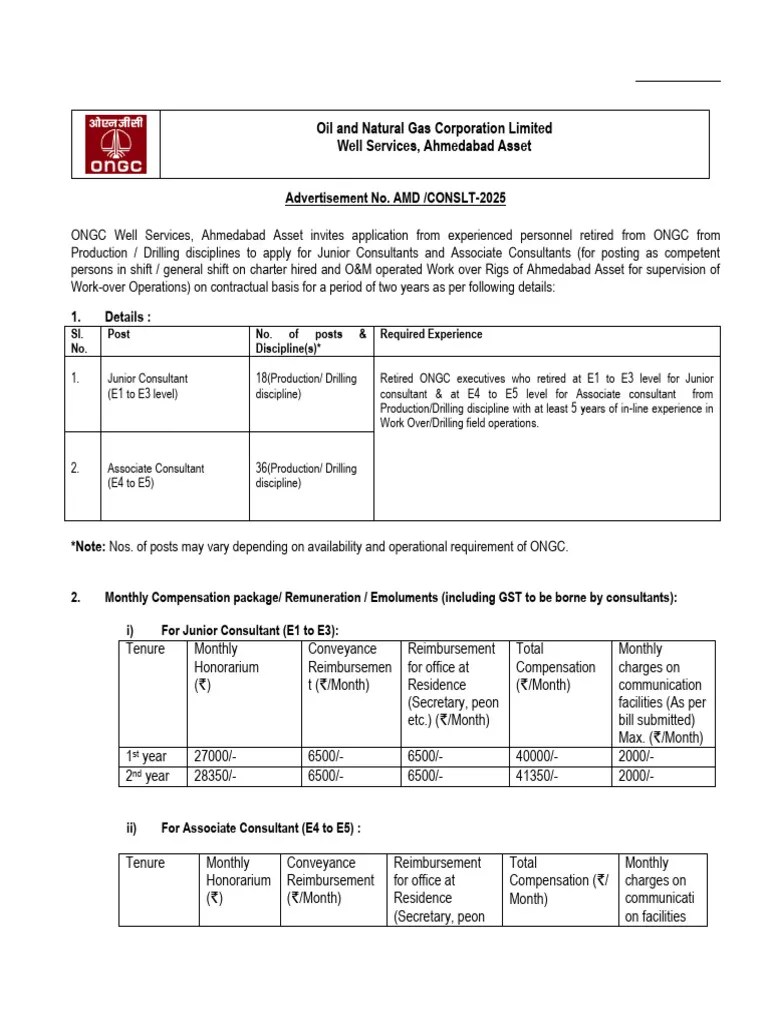 Ongc-junior-consultant-associate-consultant-2025-job-notification | PDF | Employment | Business