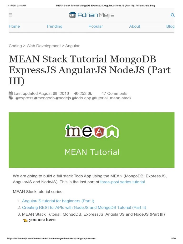 MEAN Stack Tutorial MongoDB ExpressJS AngularJS NodeJS (Part III ...