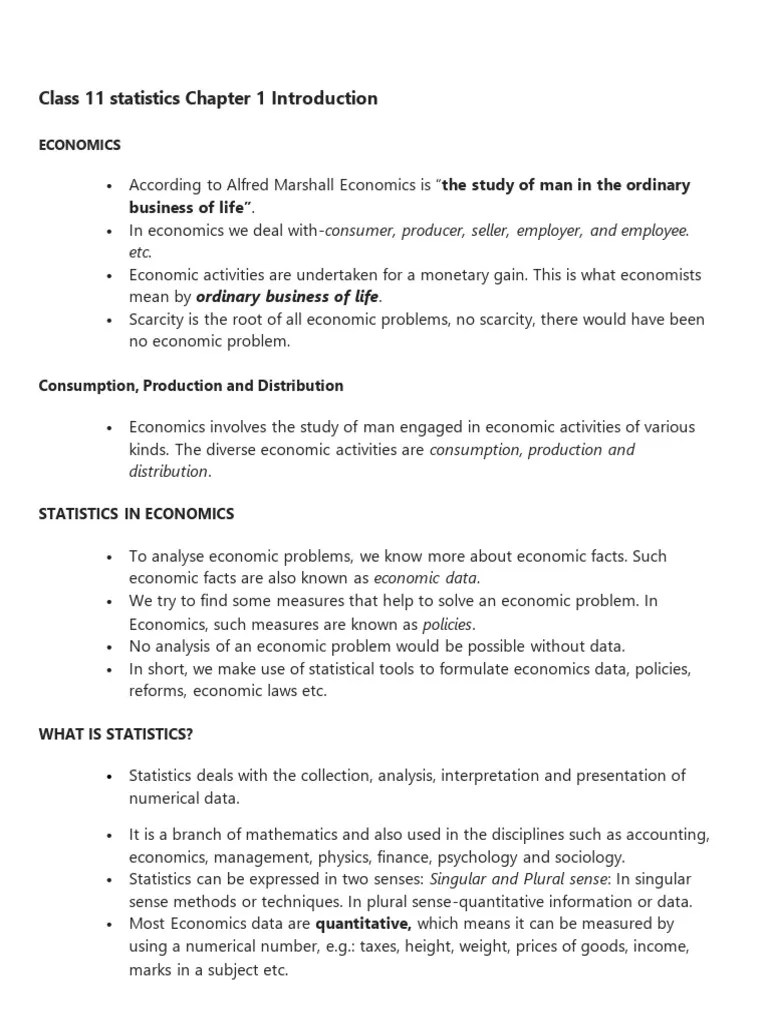 Class 11 Statistics Chapter 1 Introduction | PDF | Economics | Statistics