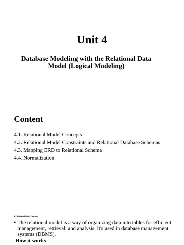 Unit 4 Database System (1) | PDF | Relational Database | Relational Model