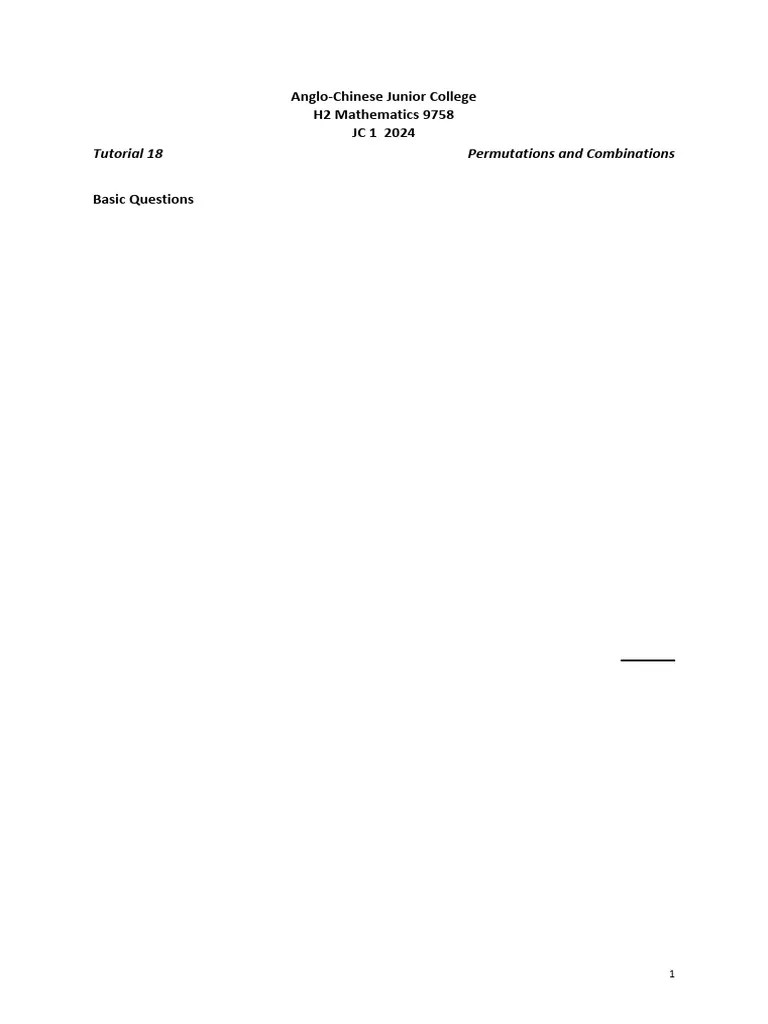 Permutations And Combinations Tutorial Acjc | PDF