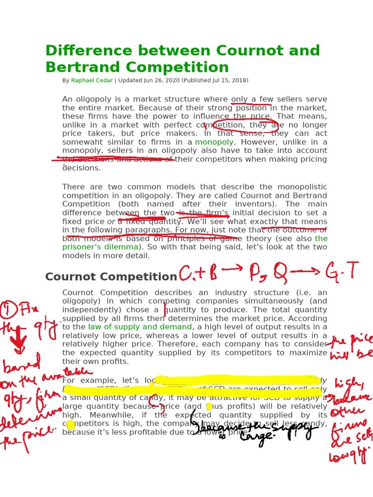 Difference Between Cournot And Bertrand Competition | PDF | Oligopoly ...