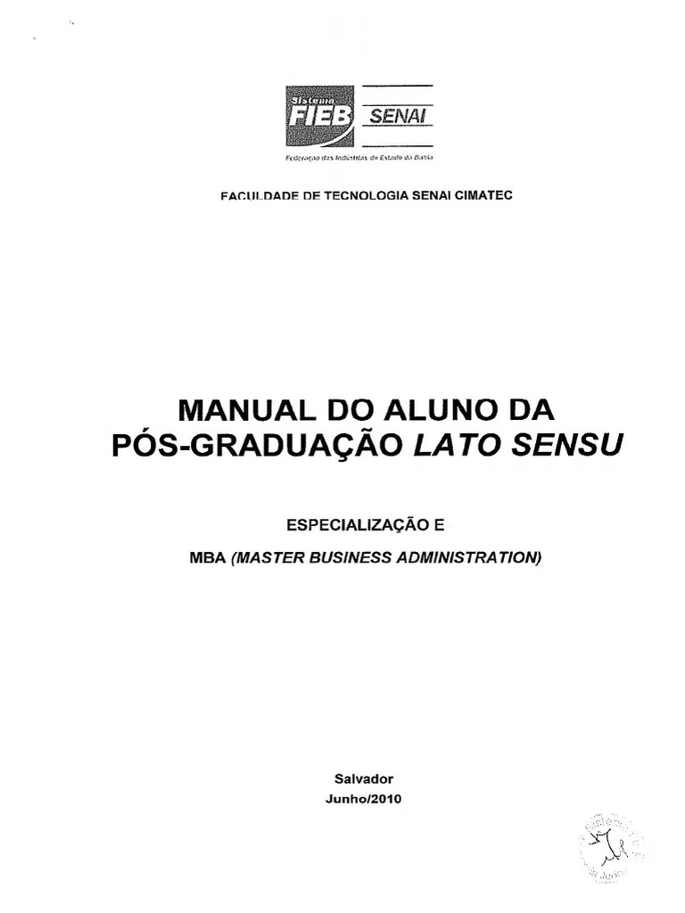 Manual Do Aluno Pós Faculdade SENAI CIMATEC | PDF