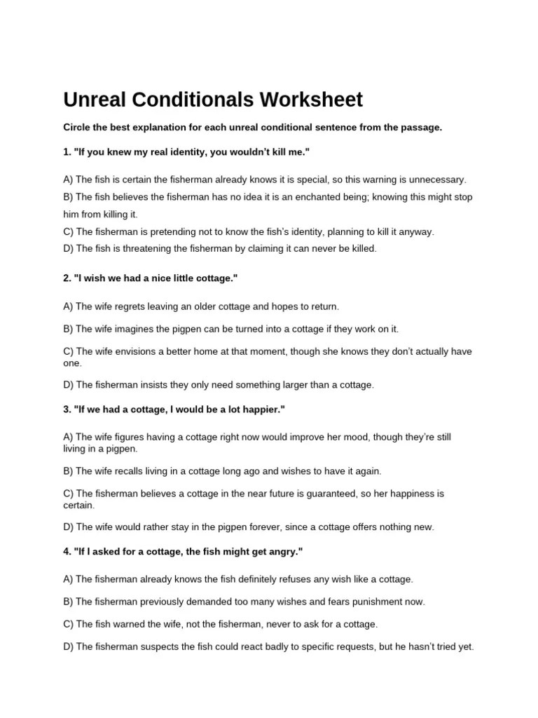Unreal Conditionals Worksheet | PDF